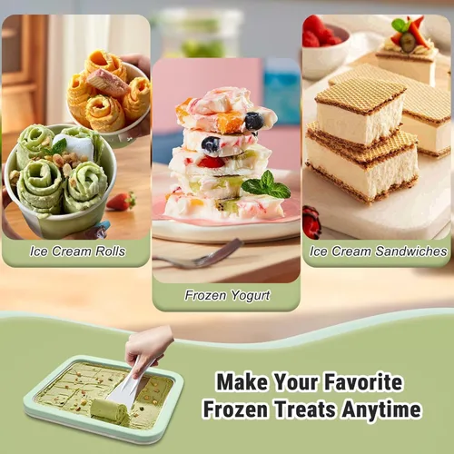 Miniatura 3 de SUS 304 Home DIY - Máquina para hacer helados enrollados de 10.24 x 8.24 pulgadas de ancho/tapa y 2 espátulas, bandeja de helado instantánea
