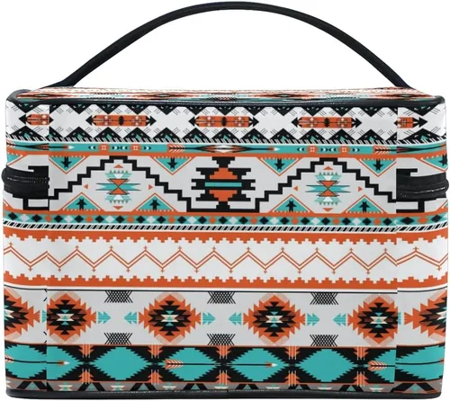 Miniatura 4 de AUUXVA Bolsa de cosméticos de viaje, bolsa de maquillaje étnica geométrica Chevron azteca, organizador grande, bolsa de aseo portátil, bolsa