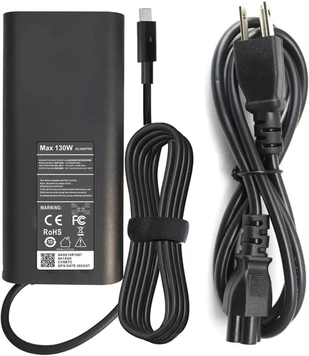 Adaptador de corriente de repuesto para Dell 130 W, cargador USB C Slim AC - Precisión 3560 5550 5560 5570 5750 3551 3561 5760 XPS 15 17 9500 9510