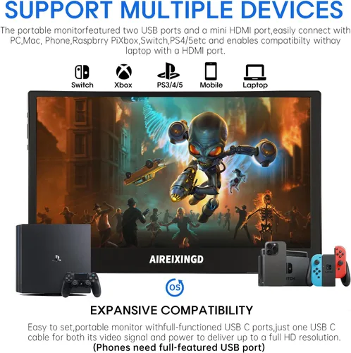 Miniatura 3 de Monitor portátil para juegos de 15.6 pulgadas, 144 Hz, 1 ms, 1080P FHD IPS Kickstand Monitor portátil con HDR, pantalla LCD mate, segunda pantalla