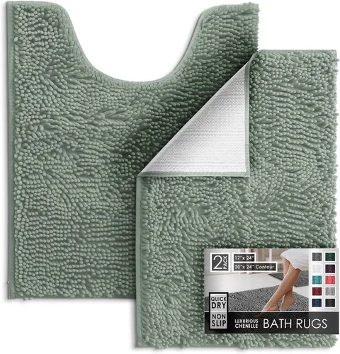 Miniatura 115 de Hearth & Harbor Alfombras de baño, tapete de baño de chenilla - Alfombras de baño lavables a máquina para baño con respaldo antideslizante de goma