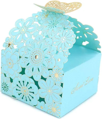 Kslong Juego de 50 unidades por juego de cajas de regalo de galletas, recuerdos románticos de boda, bonita caja de chocolate para bodas, suministros