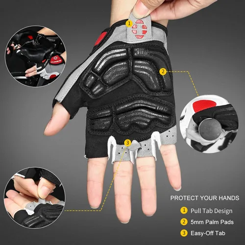 Miniatura 4 de Inbike - Guantes de ciclismo para hombre, 5 mm 0.19 pulgadas, almohadilla de gel absorbente de golpes, antideslizantes, transpirables