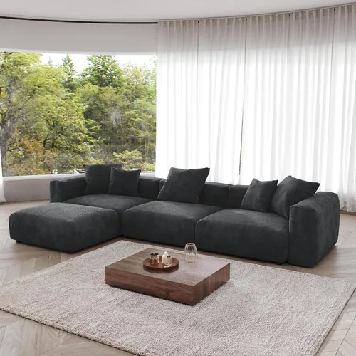 Miniatura 11 de JACH Sofás Seccionales de Pana para Sala de Estar, Sofá Seccional Modular con Otomanas Chaise, Fundas de Cojines Removibles, Sofá Cama Moderno