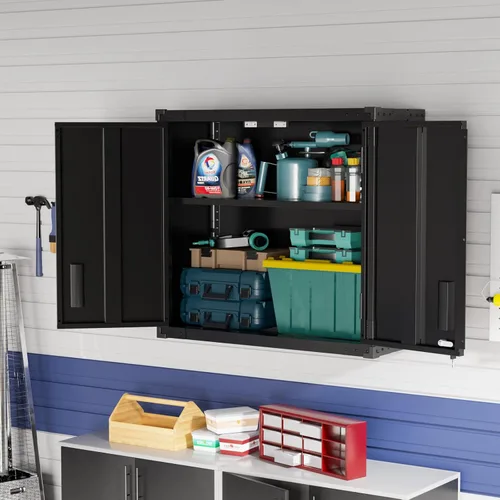 Miniatura 7 de VINGLI Armario de Pared para Garaje con Puertas con Cerradura y Estante Ajustable, Gabinete de Pared de Metal, Gabinete de Almacenamiento Superior