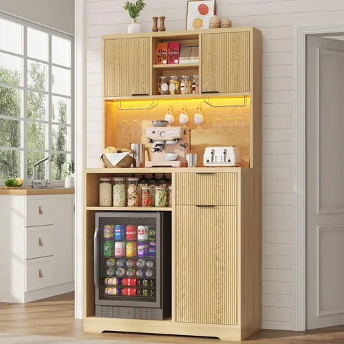 Miniatura 20 de kepptory Gabinete de almacenamiento de despensa de cocina de 72 pulgadas de alto, armario de bar independiente con luz LED RGB, aparador de cocina