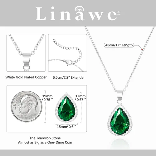 Miniatura 2 de Linawe - Collar de diamantes en forma de lágrima, collar con forma de pera, collar con dije de circonia cúbica y piedras preciosas, collar