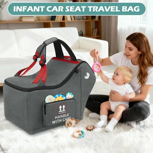 Miniatura 9 de RAINSMORE Bolsa de viaje para asiento de automóvil infantil para avión, compatible con todos los asientos de automóvil Nuna Pipa y base Chicco Gris