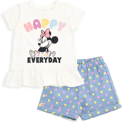 Disney Minnie Mouse - Conjunto de camiseta floral arcoíris y pantalones cortos de cambray, tallas de bebé a niño grande (12 meses - 14-16)