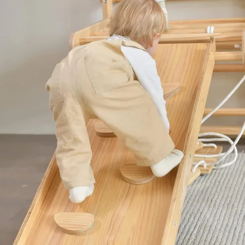 Miniatura 4 de Avenlur Betula Escalera Sueca de Pared para Gimnasio - Conjunto de Juegos Interior con Columpio, Escalera de Cuerda, Barra de Dominadas y Tobogán