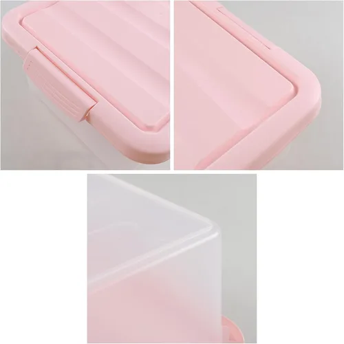 Miniatura 3 de Caja de almacenamiento de plástico con pestillo de 14 cuartos, contenedor de almacenamiento de plástico debajo de la cama con tapas rosas, 2 paquetes