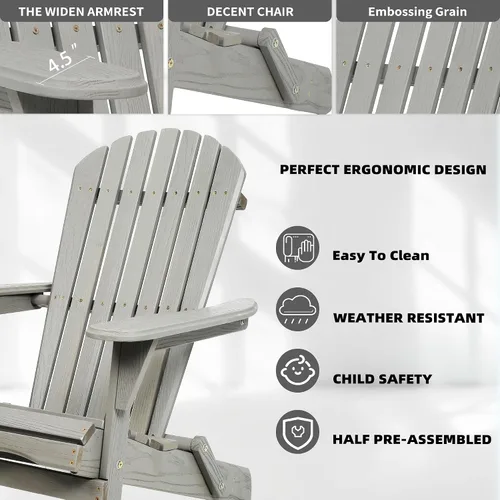 Miniatura 5 de Wood Lounge Patio Chair for Garden Outdoor Wooden Folding Embossed Adirondack Chair Set of 2 Solid Cedar Wood Lounge Patio Chair with Wood Grain