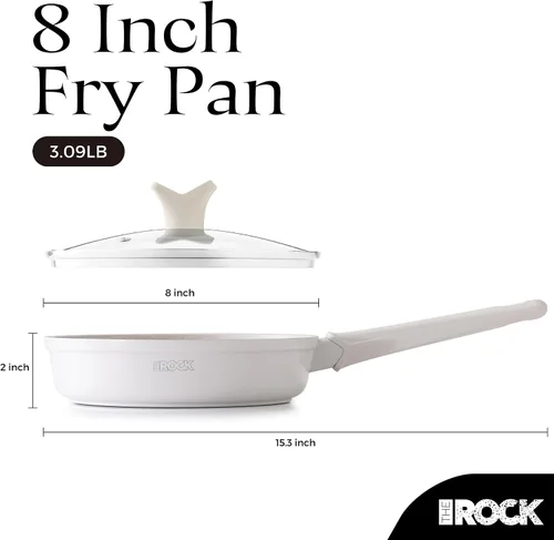 Miniatura 2 de THE ROCK SOHO - Sartén antiadherente de 8 pulgadas con tapa – Nada se pega, nunca se deforma, dura más, sartén de cerámica no tóxica con mango Crema