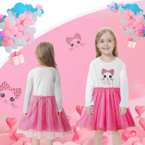 Miniatura 7 de VASCHY Vestido para niñas, lindo atuendo casual de otoño y primavera de manga larga, para niñas pequeñasgrandes, talla 3-10T