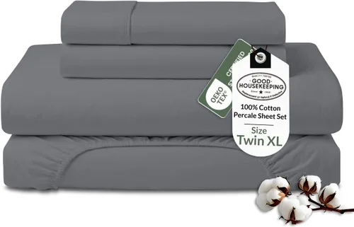 Miniatura 28 de ROYALE LINENS Juego de sábanas 100% algodón orgánico tamaño individual XL, tejido percal, juego de 3 piezas, 1 encimera, 1 sábana bajera de bolsillo