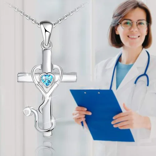 Miniatura 2 de Collar con colgante de estetoscopio con temática de medicina de plata de ley 925 para doctor o enfermera regalo para graduación estudiantes