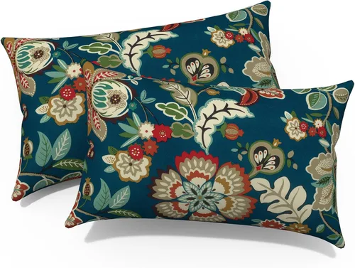 Miniatura 455 de Juego de 2 almohadas para exteriores de 16 x 16 pulgadas, repelentes al agua con interiores, para muebles de patio, hogar, jardín, geometría bohemia