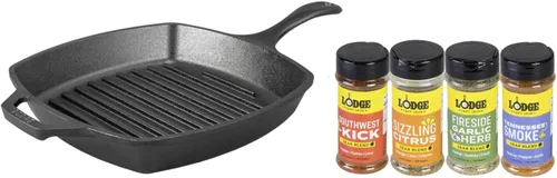 Miniatura 7 de Lodge L8SGP3ASHH41B - Sartén cuadrada de hierro fundido con mango de silicona roja, 10.5", 10.5 pulgadas, Negro