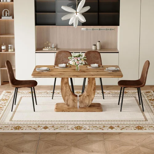 Juego de mesa de comedor moderno para 4, mesa de cocina de madera de 63 pulgadas con 4 sillas tapizadas de gamuza de tela, estilo granja con parte
