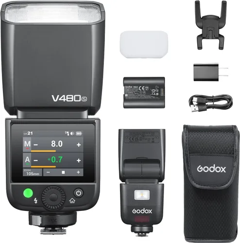 Godox V480-S V480 Flash para Sony, Speedlite con Pantalla Táctil, GN50 de Alta Salida, Carga USB-C, Reciclaje Rápido de 1.7s, 650 Parpadeos de