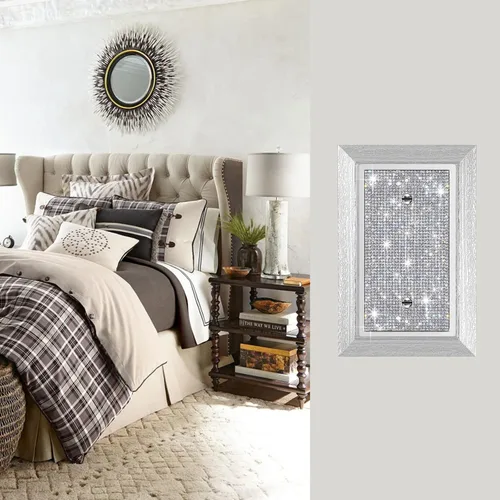 Miniatura 5 de Placa de pared con diamantes de imitación plateados brillantes plateados, placa de cubierta de interruptor de luz, cubierta de enchufe de grano