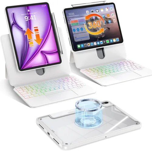 Miniatura 13 de Blosomeet Magnetic iPad A16 11th/10th Generation Case with Keyboard, Clear Splitfolio Detachable Cover, Up-Down Liftable, Adjustable Stand, 7
