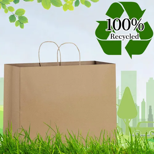 Miniatura 4 de Eupako Bolsas de papel de 16 x 6 x 12 pulgadas, bolsas de papel grandes marrones con asas a granel, bolsas de comestibles Kraft, bolsas de compras