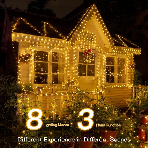 Miniatura 4 de Ollny Luces de Navidad, 198 pies, 600 LED para exteriores, impermeables, con enchufe, luces para árbol de Navidad con 8 modos, control remoto