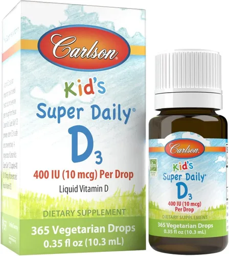 Carlson - Super Daily D3 para niños, gotas de vitamina D para niños, 400 UI por gota, suministro de 1 año, salud cardíaca e inmunológica,