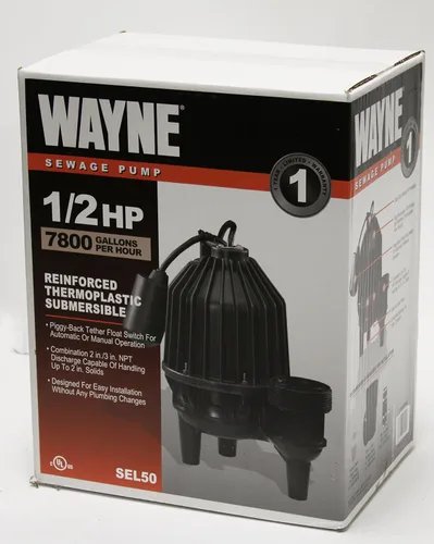 Miniatura 5 de Wayne SEL50 WAYNE Bomba de aguas residuales termoplástica de 1/2 hp con interruptor de flotador de atadura de piggyback