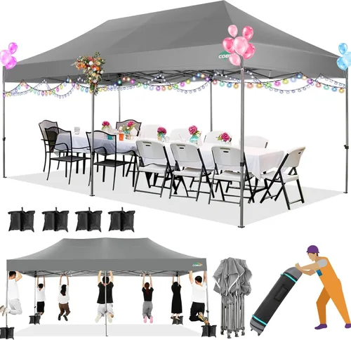 Miniatura 63 de COBIZI Toldo de 10 x 20 pies con paredes laterales, carpa de fiesta resistente para fiestas, bodas, tienda de campaña portátil plegable fácil