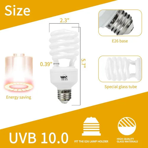 Miniatura 2 de LUCKY HERP Bombilla de Luz Compacta Fluorescente UVA UVB para Reptiles del Desierto 10.0 26W
