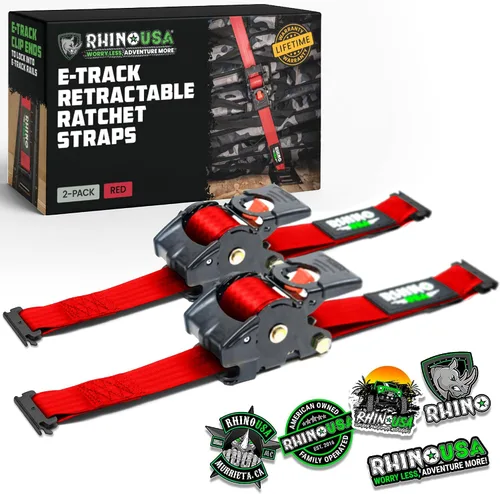 Miniatura 18 de Rhino USA Correas de trinquete retráctiles E-Track de 2 x 10 pies: resistencia máxima a la rotura de 3033 libras Compatible solo con sistemas