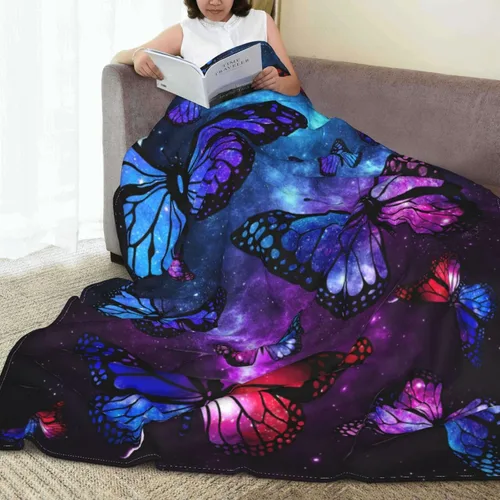 Miniatura 4 de Manta ultrasuave de 330 GSM, manta de forro polar mullido para adultos y niños, regalo para sofá, cama, mariposa, 50 x 40 pulgadas Mariposa Galaxy