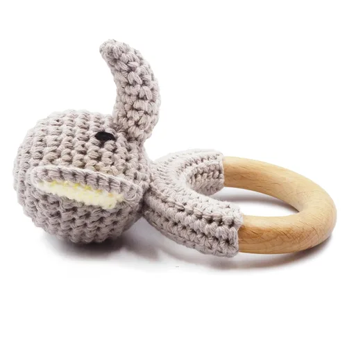 Miniatura 2 de Joliecraft Juguetes de sonajero de madera de animales de safari para bebé, sonajero de ganchillo relleno con anillo de mordedor para recién nacido