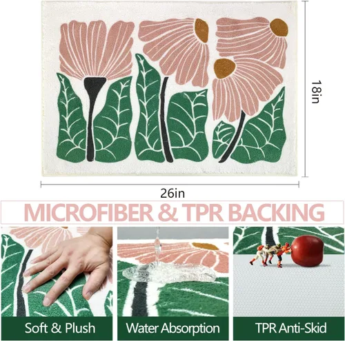 Miniatura 2 de SHIYUE Bonita alfombra de baño con diseño de flores para alfombras de baño, microfibra ultra suave y esponjosa, absorción de agua, tapete
