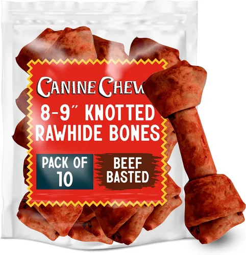 Canine Chews Huesos de cuero crudo anudados de carne de res de 8 a 9 pulgadas para perros grandes, huesos de cuero crudo duraderos para perros