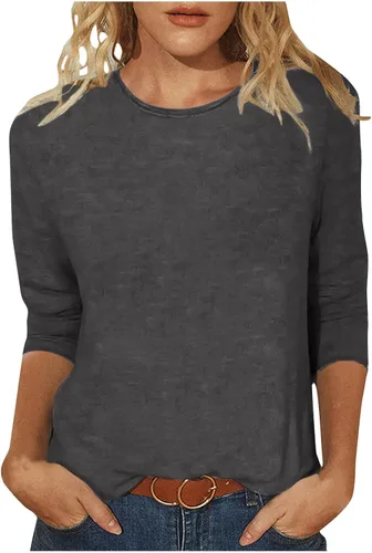 Miniatura 22 de Camisas de manga 3/4 para mujer, blusas casuales de verano 2026, cuello redondo, estampado floral, lindas, blusas holgadas 02 Beige