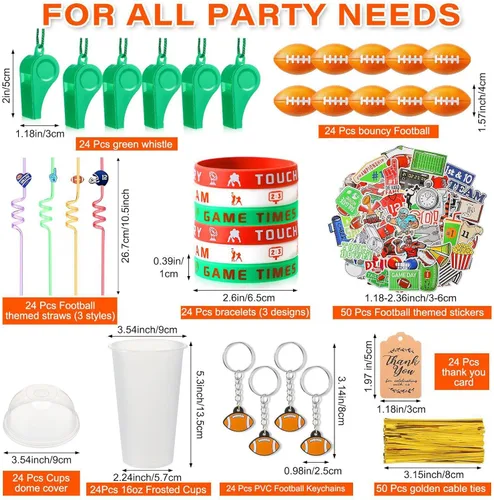 Miniatura 2 de Weysat Juego de 268 piezas de recuerdos de fiesta de fútbol para 24 personas, regalos de cumpleaños, tazas de golosinas con pajitas, llaveros