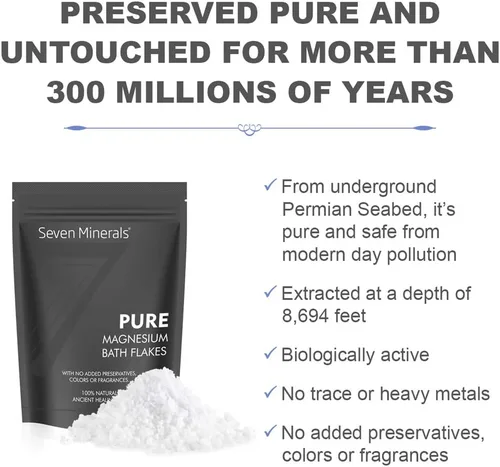 Miniatura 3 de Seven Minerals Copos de cloruro de magnesio puro de 3 libras – Absorbe mejor que la sal de Epsom – Remojamiento de pies totalmente natural sin