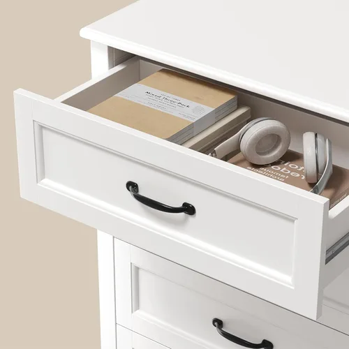 Miniatura 7 de Gizoon - Cómoda de 5 cajones, cómoda de madera blanca para dormitorio, gabinete de almacenamiento de gran capacidad de 43.3" con dispositivo