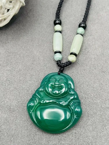 Miniatura 4 de 1 colgante de jade verde chino con dije de Buda sonriente de la suerte, Gema, Jade