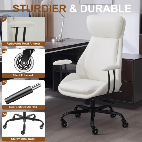 Miniatura 5 de E-Motie Silla de escritorio para oficina en casa, silla de computadora ergonómica con soporte lumbar, altura ajustable, con ruedas de PU, silla