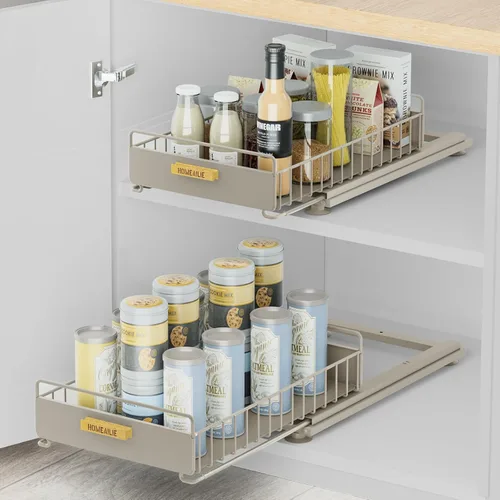 Miniatura 14 de Organizador bajo el fregadero, Organizador de 2 niveles alto y ajustable bajo el fregadero de la cocina, estante de almacenamiento multiuso