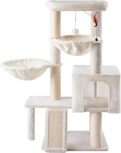 Miniatura 10 de Árbol para gatos con condominio para gatos y hamaca, árbol para gatos con postes rascadores y almohadillas para rascar, torre para gatos
