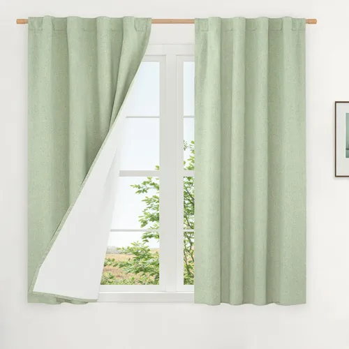 Miniatura 68 de LAMIT Cortinas de lino natural 100 % opacas para ventana, para dormitorio, 45 pulgadas, cortinas térmicas con textura de lino estilo granja