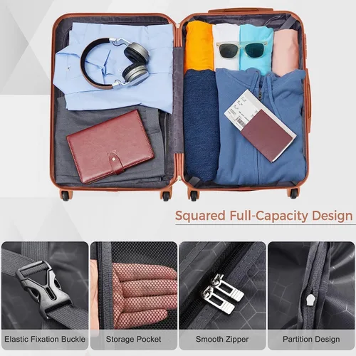 Miniatura 5 de Merax 3 piezas expandible Abs Hardshell Equipaje Sets Spinner Wheel Maleta TSA Lock Suit Case, Gris Verde, Merax 3 piezas expandible Abs Hardshell