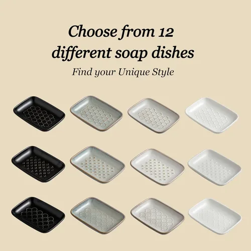 Miniatura 8 de Gomakren Jabonera para ducha, soporte de cerámica para jabón con diseño de panal, bandeja ahorradora de jabón para fregadero de cocina y baño, Beige