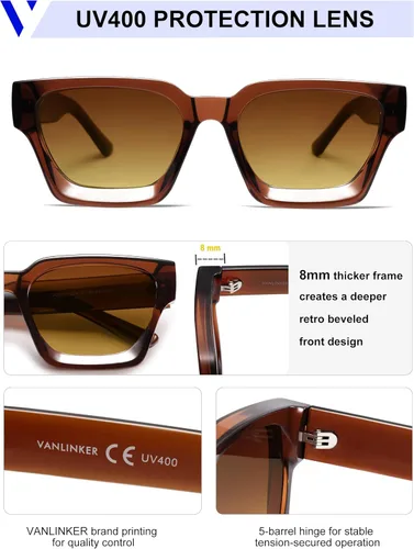 Miniatura 89 de VANLINKER Gafas de sol cuadradas gruesas para hombres y mujeres, retro, rectangulares, con protección UV400, VL9731
