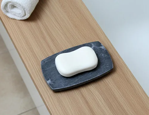 Miniatura 3 de KLEO Jabonera de piedra natural o accesorios de baño para bañera o lavabo (negro con líneas naturales)